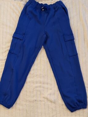 Athleta Heavyweight Terry Royal Blue Cargo Jogger Pants